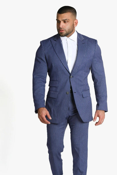 Navy Blue Thin Striped Suit. – Minizmo